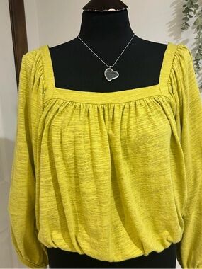 Free People Lemon Yellow Square-Neck Blouse
